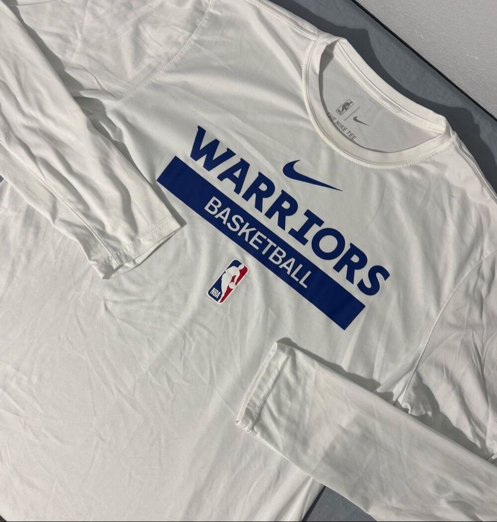 Nike NBA Golden State Warriors White Long Sleeve Dri Fit T Shirt Mens XL FLAW